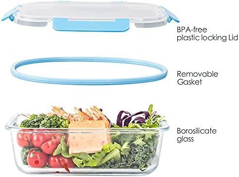 10 Pack Glass Food Storage Containers, Glass Meal Prep Containers with Lids Leak Proof, Clear Glass Bento Boxes for Adults, Microwave & Freezer Safe (34oz & 12oz) - Thumbnail 3