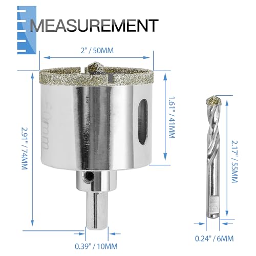 Image of 2 inch / 50mm Diamond Glass Hole Saw with Center Drill Bit for Ceramic, Tile, Porcelain, Marble