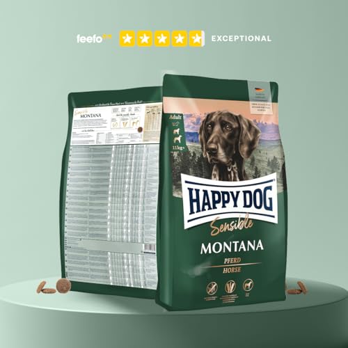 Happy Dog Sensible Montana Trockenfutter, Hundefutter - Geschmacksrichtung Pferd - Glutenfrei, Getreidefrei, Monoprotein, Omega-3 und Omega-6-1kg