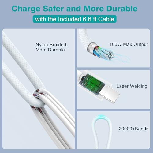 Image of Charger for MacBook Pro 16 14 inch MacBook Air 15 13 inch 2025 2024 2023 2022 2021 2020 2019 M4 M3 M2 M1, Super Compact 100W USB C Laptop Power Adapter, 6.6FT USB-C Braided Cable, Original Quality