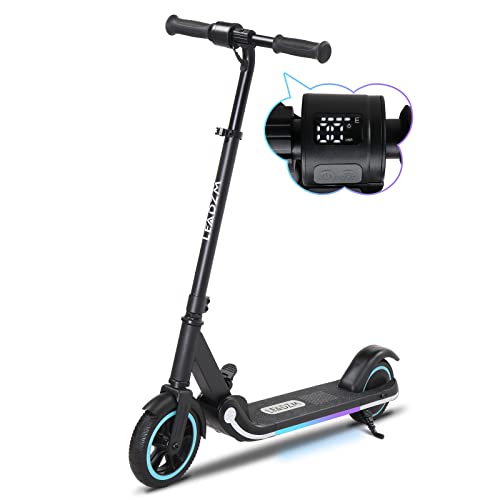 JOYMOR Electric Scooter, Foldable Electric KickScooter for Kids Ages 6-14, Up to 9.3 MPH, 3 Height Adjustable, LED Display, Colorful Lights, Rear Foot Brake, Safety Vehicle for Boys and Girls