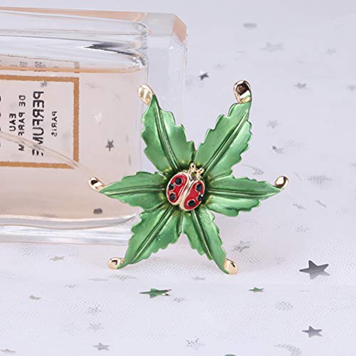 Alloy Enamel Ladybird Brooch Leaf Shaped Breastpin Handmade Drop Oil Pin For Decoration Green Decor For Celebration Party #TOP7