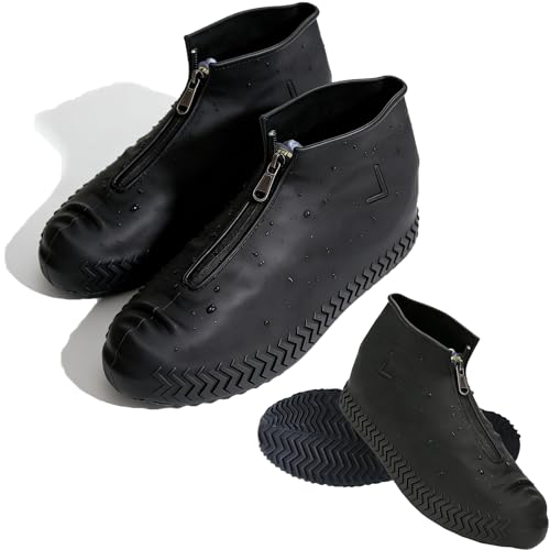 Ahigh Schuhüberzieher Wasserdichte 2 Paar mit Reißverschluss Rutschfeste Silikon-Überschuhe für Damen und Herren Faltbar Tragbar für Outdoor Alltag Arbeit