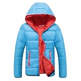 Generisch Giacca invernale da uomo trapuntata Dufflecoat caldo parka giacca da ciclismo cappotto invernale da ragazzo spesso cardigan caldo cappotto in pile con cappuccio, Blu, L
