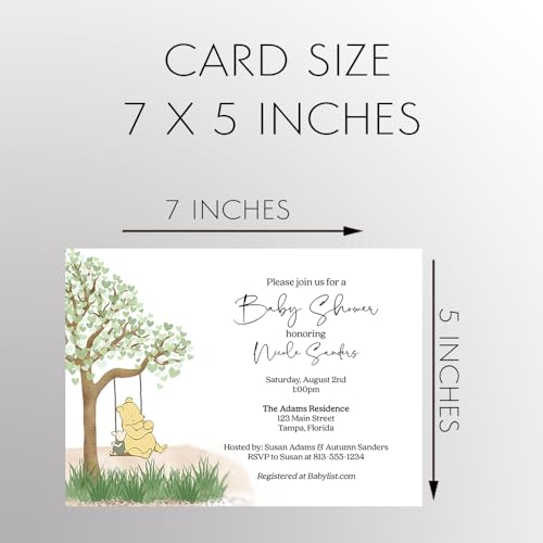 Winnie the Pooh Baby Shower Invitation Pooh Bear Vintage Nostalgic Unisex Gender Neutral Tree Watercolor Sprinkle Custom Printed Personalized Customized (12 count)
