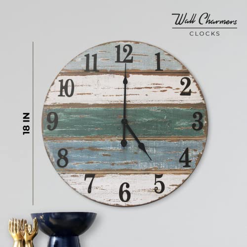 Wall Charmers Rustic Wall Clock, Real Wood With Metal Numbers Handmade Farmhouse Clock For Wall, Large Easy To Read Beach Wall Clock, 18 Inches, Size, #TOP2