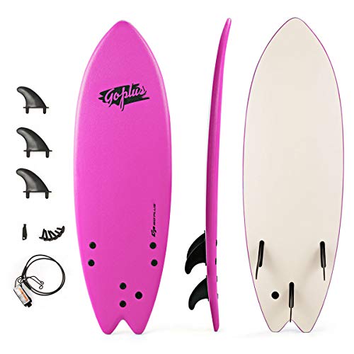 GYMAX Surfboard, 5'5'' Soft-Top Surfing Board with Removable Fins & Adjustable Wrist Rope