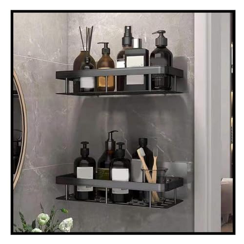 Image of Black ‎Aluminum Shelf Adhesive Bathroom Shelf /Bathroom Accessories /Bathroom Shelf for Wall Self Adhesive /Stickers, Screw for Bathroom & Kitchen Organized Storage (Pack of 1)