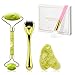 Glighone Rodillo de Jade, 4 en 1 Set de Masaje Facial Piedra con Gua Sha Jade, Jade Roller Cuarzo Verde 100% Natural, Microneedle Dermaroller y Pincel, Masajeador Belleza para Cara, Ojo, Buen Regalo