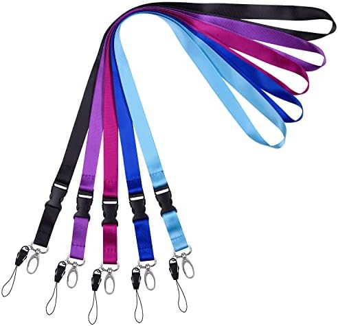 Wisdompro Office Lanyard, 5pcs 22.5 Inch Polyester Lanyard Neck Strap with Oval Clasp and Detachable Buckle for Keys, Keychain, USB, Phones, Camera, ID Name Tag Badge Holder (Assorted Colours)