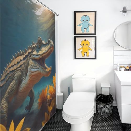 Rideau de douche lavable en machine tissu polyester imperméable crocodile 168x183cm - 3