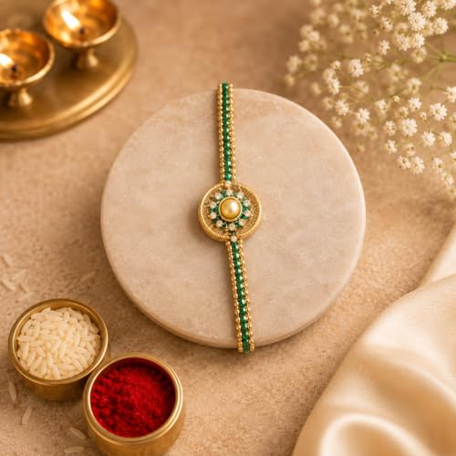 Image of THE GIFT STUDIO.COM |Floral Elegance Rakhi Gift Set for Brother | Mother of Pearl Flower Rakhi & Premium Chocolate Box | Rakhi Gift Hamper