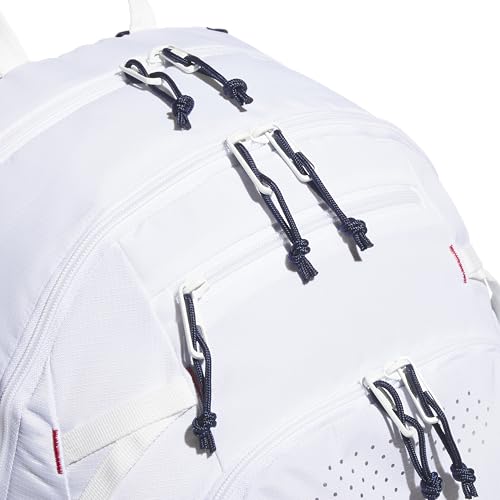 Image of adidas Defender 5 Backpack for Sports, Gym, School and Travel, 33L, White /Night Indigo /Pure Ruby Red, OSFA