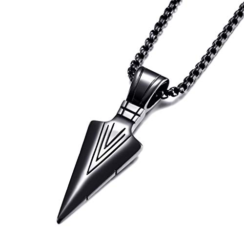 MOO&LEE Mens Stainless Steel Spear Point Arrowhead Pendant Necklace with 24 Inches Chain