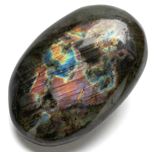 KALIFANO Labradorite Palm Stone with Healing & Calming Effects - High Energy Labradorita with Information Card - Reiki Worry Crystal Used for Cleansing and Protection (Family Owned and Operated)