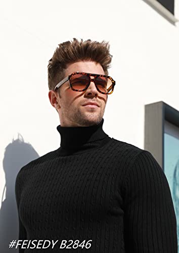 FEISEDY Vintage Aviator Sunglasses Double Bridge Women Men Large Square Thick Frame Trendy Eyewear UV400 B28462