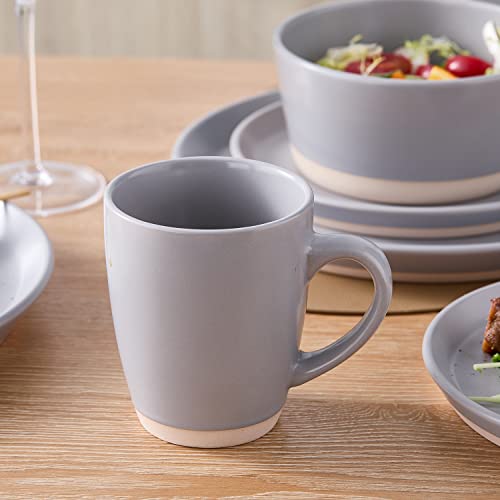 Image of Stone Lain Jules Modern Stoneware 16-Piece Round Dinnerware Set, Plates and Bowls Sets, Dish Set for 4, Grey