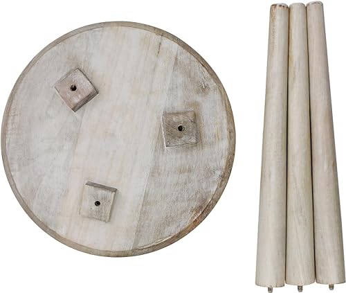 Image of WOOYNEX Wooden Table with Three Legs A Modern Round Coffee Table and Side Table for Small Spaces with Pillar, Wood Books, Magazines, and Plant Stand for Living Room Entryway Table -White Wash