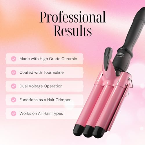 Alure HE-9 PINK 25MM Three Barrel Curling Iron Wand Hair Waver thumb #2