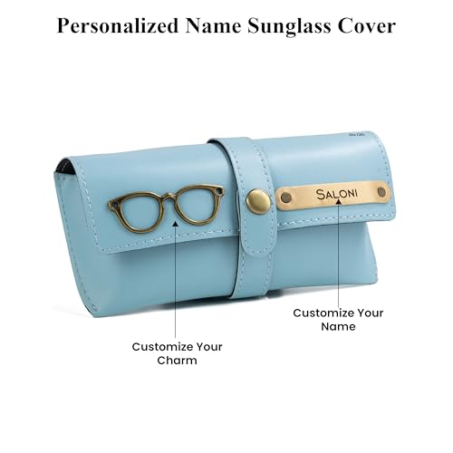Image of AICA Personalised Name & Charm Leather Sunglass Case Cover for Men & Women | Hard Case Eyewear Cover