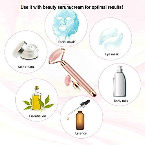 Rolo de jade elétrico vibratório facial e massageador, massageador de rosto de quartzo rosa, rolo de