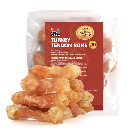 TailParty Turkey Tendons for Dogs, 4.23 oz, Small Dog Training Treats, Natural Long-Lasting Chew Snacks, High-Protein Beef Tendons, Healthy Hypoallergenic Puppy Bone(10 Units/Pack)
