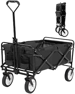 Collapsible Folding Wagon Garden Cart Beach Wagon Grocery Wagon All-Terrain Wheels Garden Grocery Wagon for Shopping Park Picnic, Beach Trip, Outdoor Activities, Camping (Black)