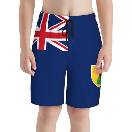 Flag of The Turks and Caicos Islands Small Youth Beach Pants, Soft and Breathable, with Drawstring Waist, Suitable for Sports and Leisure. Black3