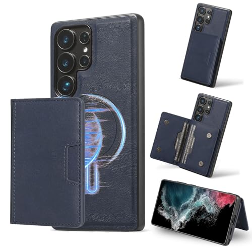 Étui Galaxy S23 bleu magnétique pour ranger cartes et téléphone