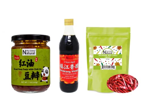 Pixian Broad Bean Paste 7Oz, Chinkiang Vinegar 19.61 Fl Oz, Whole Sichuan Chili 4Oz #TOP2