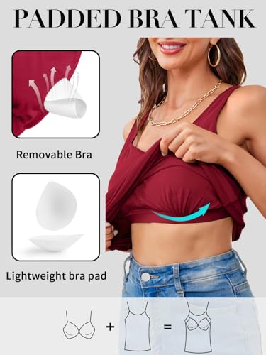 Image of V FOR CITY Women Tank Top with Built-in Padded Bra Adjustable Wide Strap V-Neck Camisole Cotton Cami Shirts