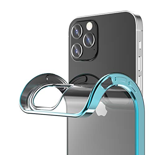 ORANGA iPhone12 ケース iPhone 12 Proケース クリア 6.1インチ 薄型TPU 超透明 ソフトケース 耐衝撃SGS認証 メッキ加工 青いバンパー ワイヤレス充電 レンズ保護 黄変防止 指紋防止 アイフォン12 カバー (ブルー)
