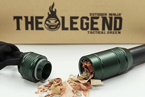 Outdoor Ninja Feuerstahl - The Legend Tactical - Grün FireSteel für Wandern, Bushkraft, Trekking, Camping und andere Outdoor Hobby's inkl. Multifunktionskratzer, das perfekte Survival Kit Cover