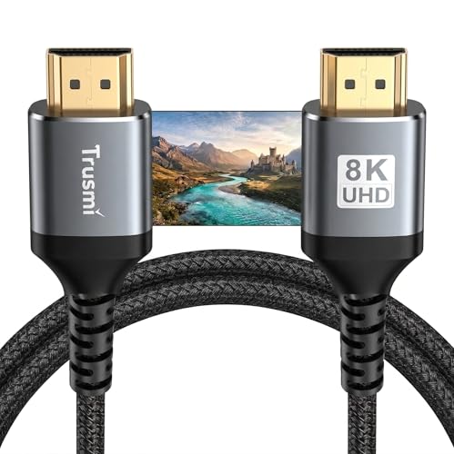 Trusmi HDMI 2.1 8K Cable (5ft, 10ft, 16ft), Ultra High Speed 48Gbps Braided HDMI Cord, 8K@60Hz 4K@120Hz for PS5, Xbox Series X, Roku, TV, Monitor (60.0, Inches)