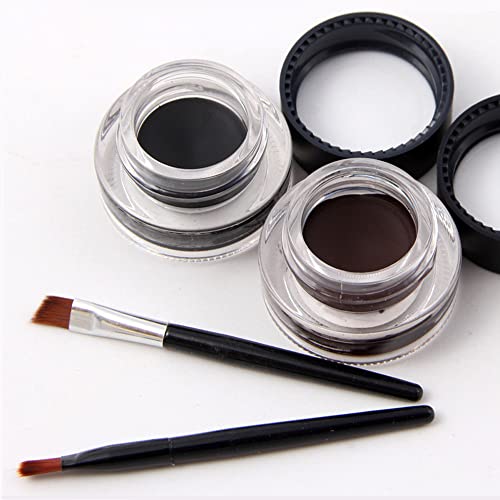 Go Ho 2PCS Gel Eyeliner,Black and Brown Eyeliner Makeup,Water-proof Smudge-proof Last for All Day Long Smooth Easy to Apply Eyeliner Gel with Brush