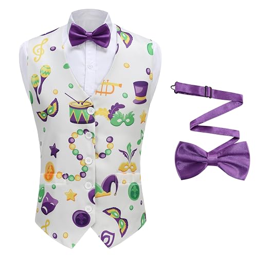 Image of GRAJTCIN Men's Festive Costume Adult Mardi Gras Vest 3D-Print St Patrick's Day Suit Independence Day Waistcoats