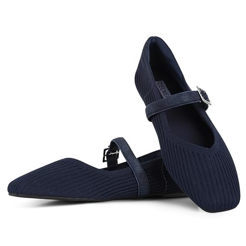 Image of CELNEPHO Flats for Women Mary Jane Shoes Ballet Flats Shoes Square Toe with Ankle Strap Dressy Comfortable Office Shoes
