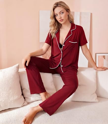 Image of WiWi Viscose from Bamboo Women's Pajamas Set Super Soft Button Down Top and Pants Sleepwear Cooling Pjs S-3X