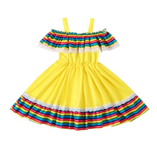 VINUOKER Toddler Girls Mexican Dress for Cinco de Mayo, Traditional Fiesta Dress, Yellow, 2T