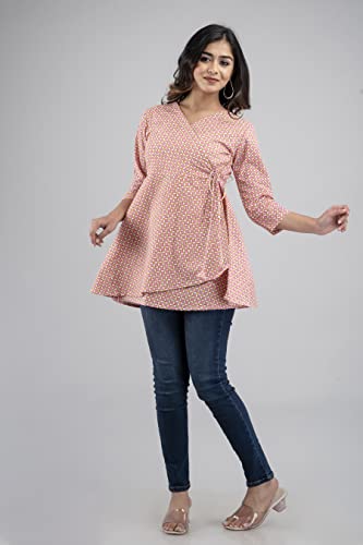 Image of feranoid Floral Print Angrakha 3 Sleeves Flared Kurti