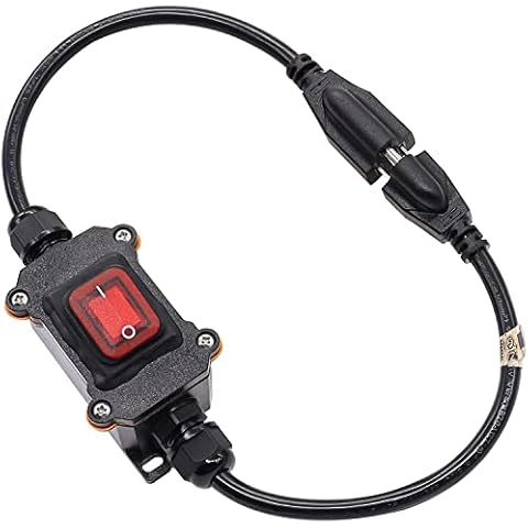 Hmknana IP67 Waterproof Outdoor 3 Prong Extension Cord with Inline Switch On/Off 16A/250V 20A/125V AC 16AWG 2FT Outlets Power Cords Heavy Duty Red LED Light Rocker Toggle Switch Cover