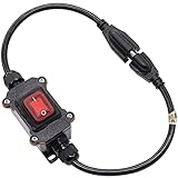 Hmknana IP67 Waterproof Outdoor 3 Prong Extension Cord with Inline Switch On/Off 16A/250V 20A/125V AC 16AWG 2FT Outlets Power Cords Heavy Duty Red LED Light Rocker Toggle Switch