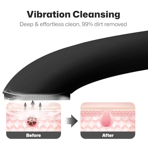 PRITECH Silicone Face Scrubber, Rechargeable Facial Cleansing Brush with Heat Massage End, Vibrating Exfoliator Scrubber for Deep Cleaning, Waterproof Face Brush for Women and Men (Black) - Thumbnail 2