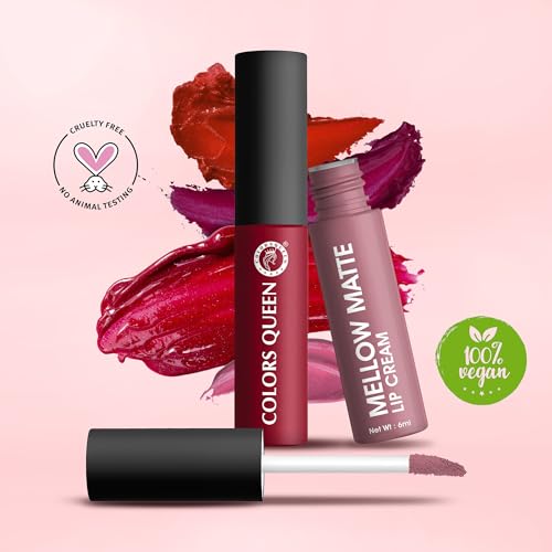 Image of Colors Queen Mellow Matte Lip Cream, Long Wear Liquid Matte Lipstick, Velvety Soft Finish, Weightless Formula, Long Lasting Lipstick for Women (07 - Pretty Please)