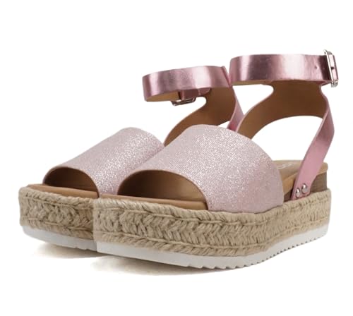 Image of Soda Topic Open Toe Buckle Ankle Strap Espadrilles Flatform Wedge Casual Sandal