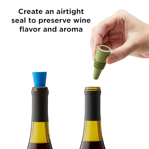 Image of Rabbit Wine and Beverage Bottle Stoppers with Grip Top (Blue, Set of 2)