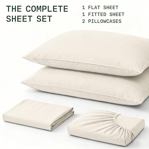 Image of TRUE BAMBOO Sheets Set Queen Size - Silky Soft & Cooling - Light Beige