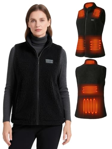 Auxo Fleece Heated Vest for Women with Battery Pack Included Lightweight Winter Electric 7-Zone Heating Vest with 3 Heat Settings Black Medium