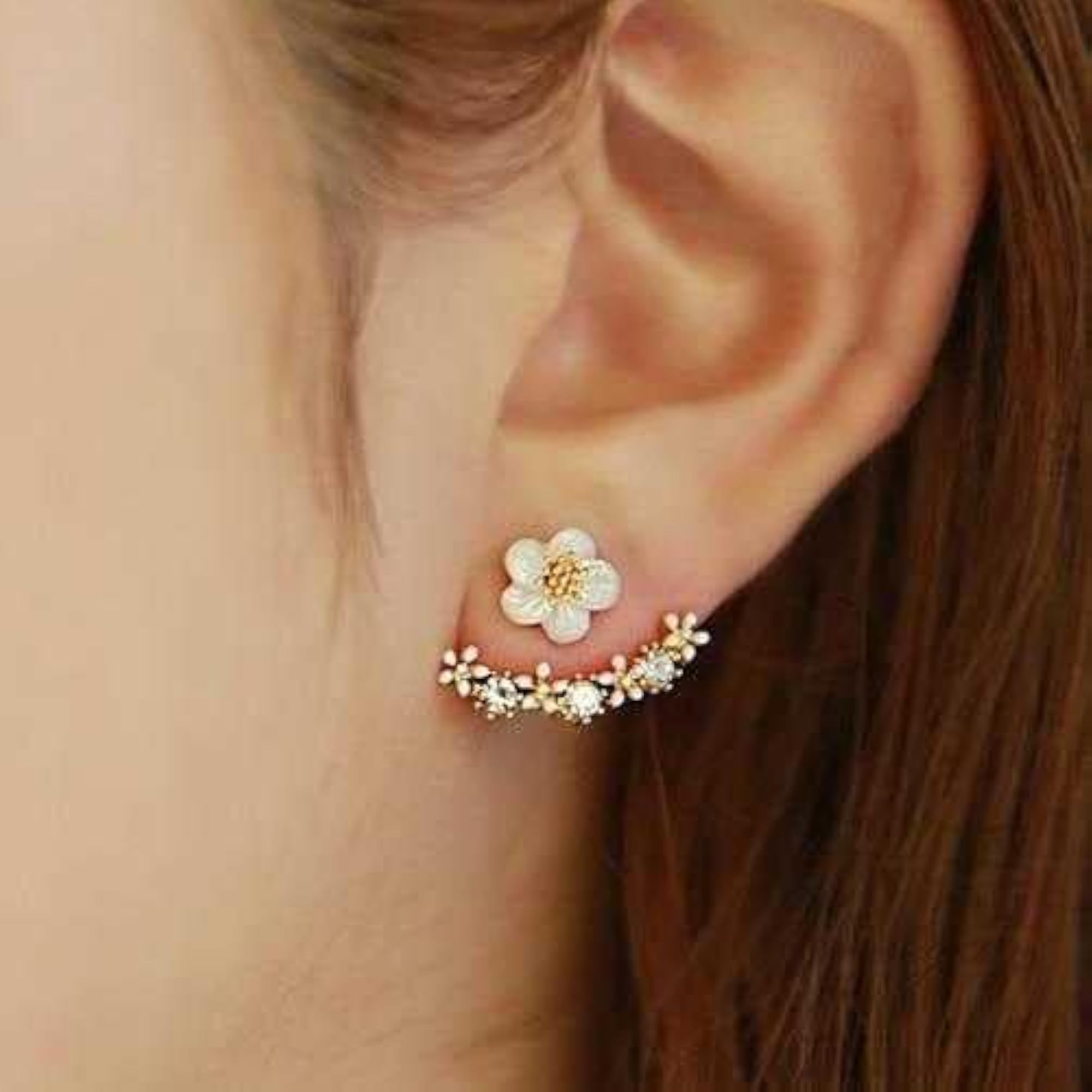 Floral Stud Earrings With Zircon, Tiny Daisy Flower Ear Jacket
