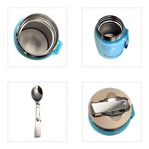 Best Stainless Steel Soup Thermos Food Jar Folding Spoon -Triple Wall Vacuum Insulated - Hot Soup & Cold Meals Storage Container Jar - Kid's School Lunch, No Leaks, Bpa Free (Blue, 17.8 Oz / 530 Ml) #TOP2